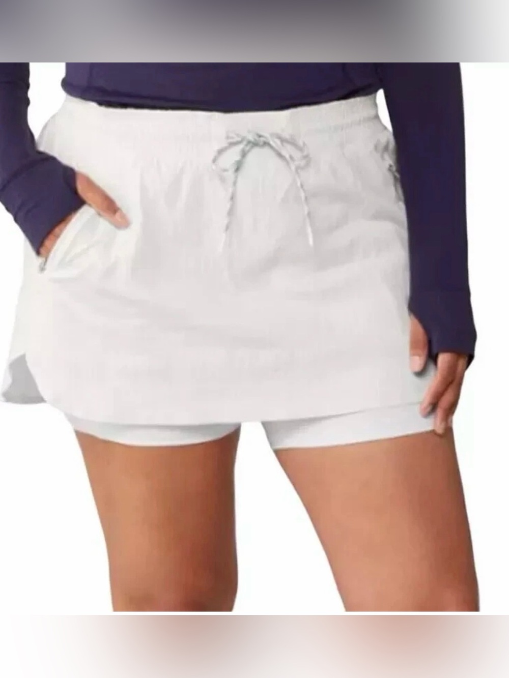 Athleta Trekkie Skort Womens Cream White Pull On Ripstop Zip Pockets NEW